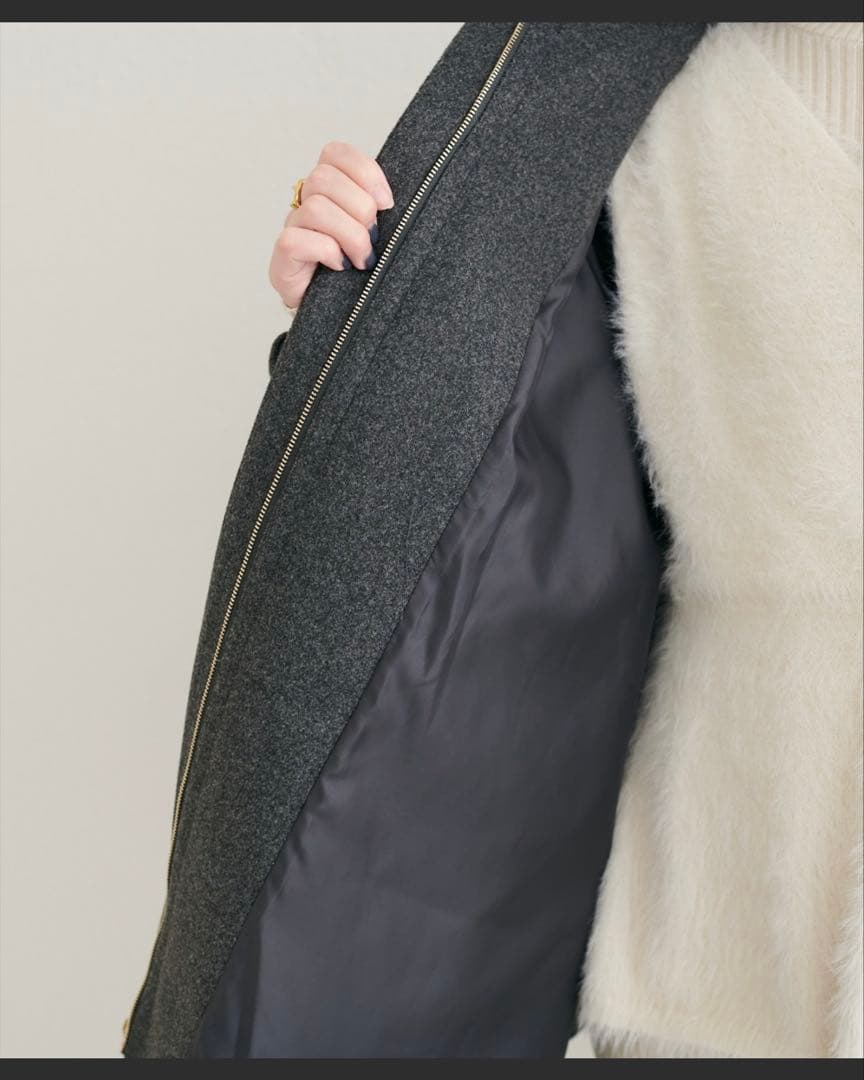 〈osono〉2wayノーカラーコート　チャコールグレー