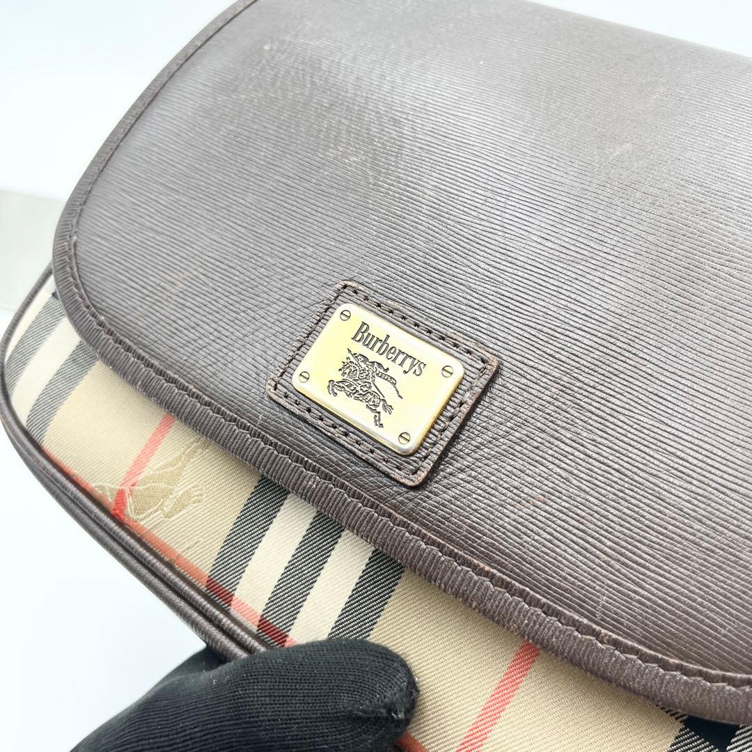 希少✨ バーバリー ショルダーバッグ フラップ ノバチェック レザー ホースロゴ