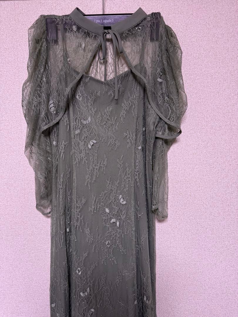 ボレロキャミワンピースレイヤード総レースパーティードレス グリーン　ほつれあり