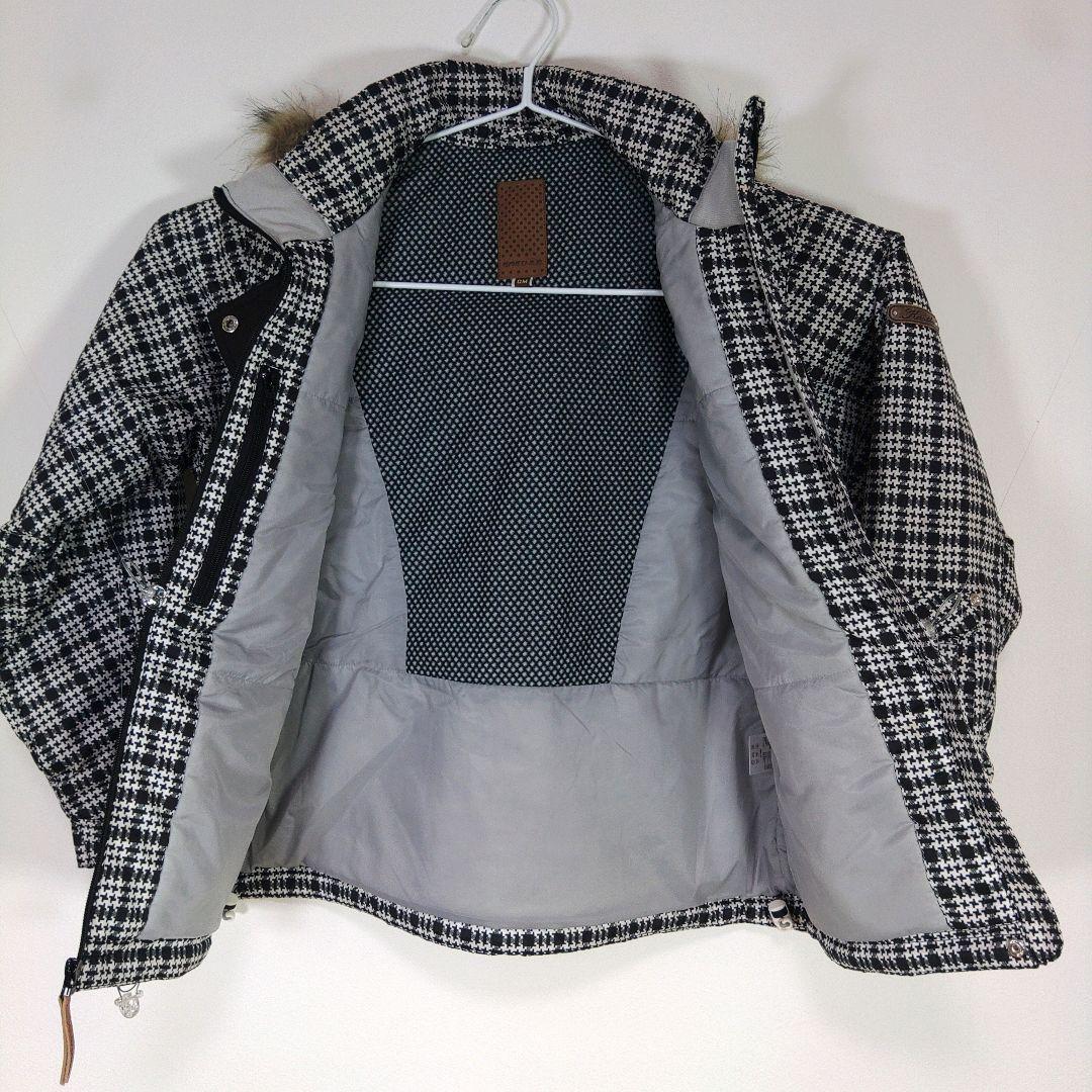 レディース　M　スキー　スノーボードウェア　上下セット　ブラック　チェック柄　白