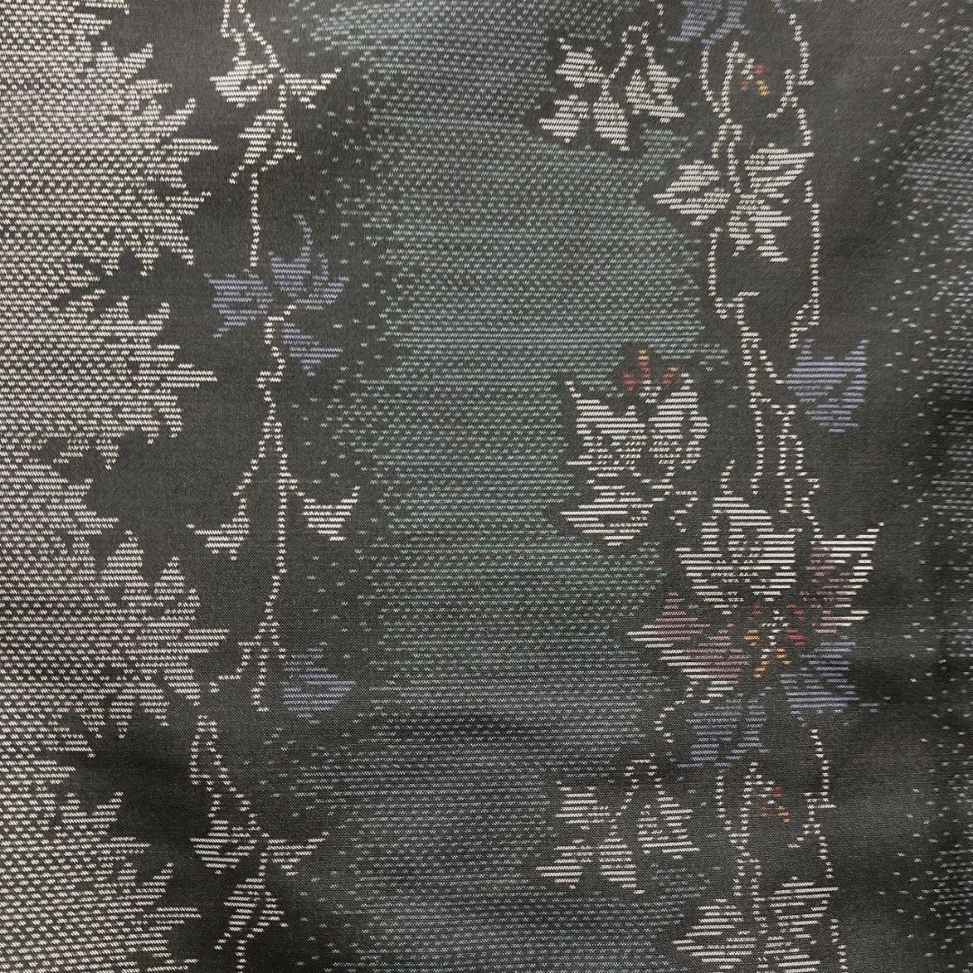 大島紬　小紋　泥染　縦縞　葉影　リーフ模様　着物　015b p