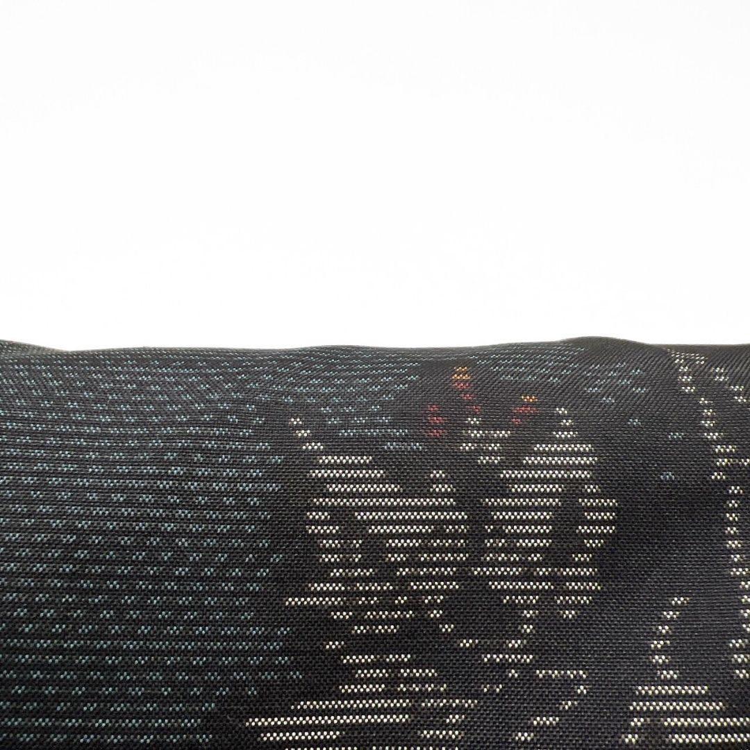 大島紬　小紋　泥染　縦縞　葉影　リーフ模様　着物　015b p