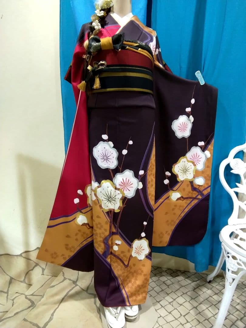 振袖フルセット、一蔵振袖落款、重ね衿帯揚げ帯締め、西陣袋帯、襦袢、トールサイズ