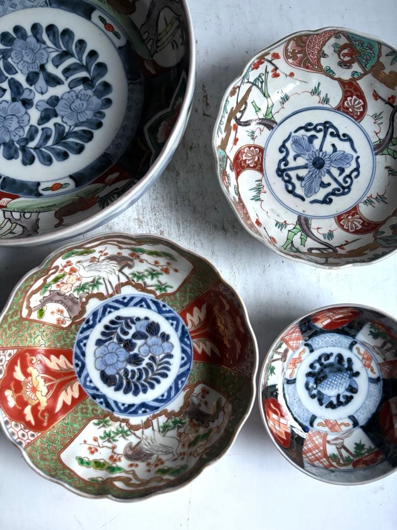 697 骨董 アンティーク 古伊万里 染付 色絵金彩深皿 幕末 江戸 正月準備