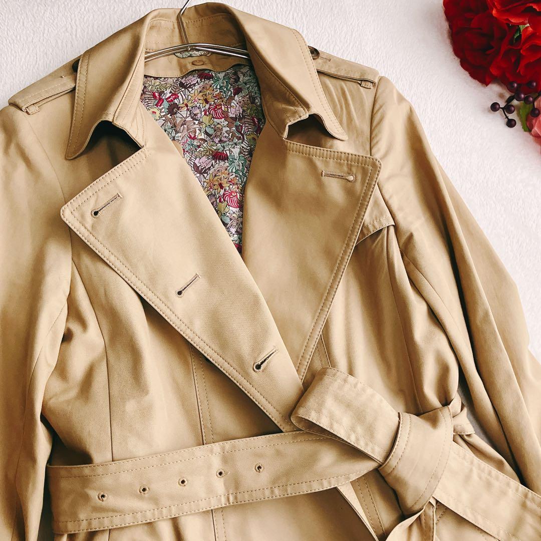 アナイANAYI★撥水 トレンチコート ダブル カシミヤウール ライナー付 花柄