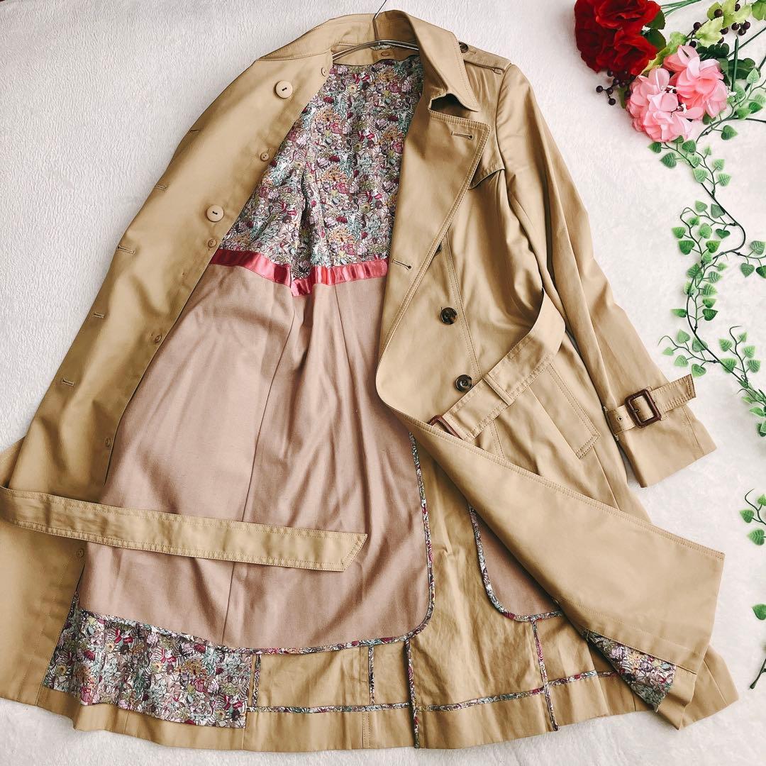 アナイANAYI★撥水 トレンチコート ダブル カシミヤウール ライナー付 花柄