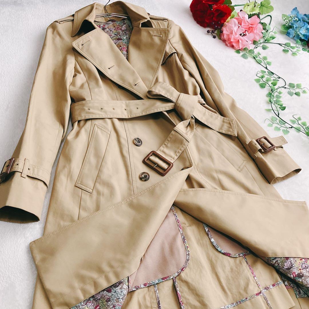 アナイANAYI★撥水 トレンチコート ダブル カシミヤウール ライナー付 花柄