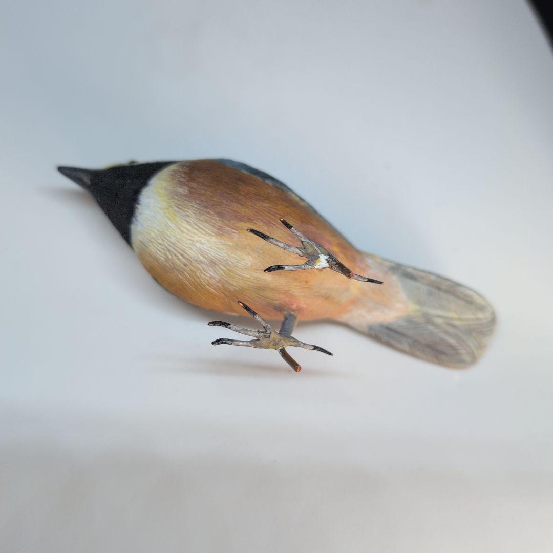 木製 鳥の彫刻 ヤマガラ　木彫の野鳥　 バードカービング