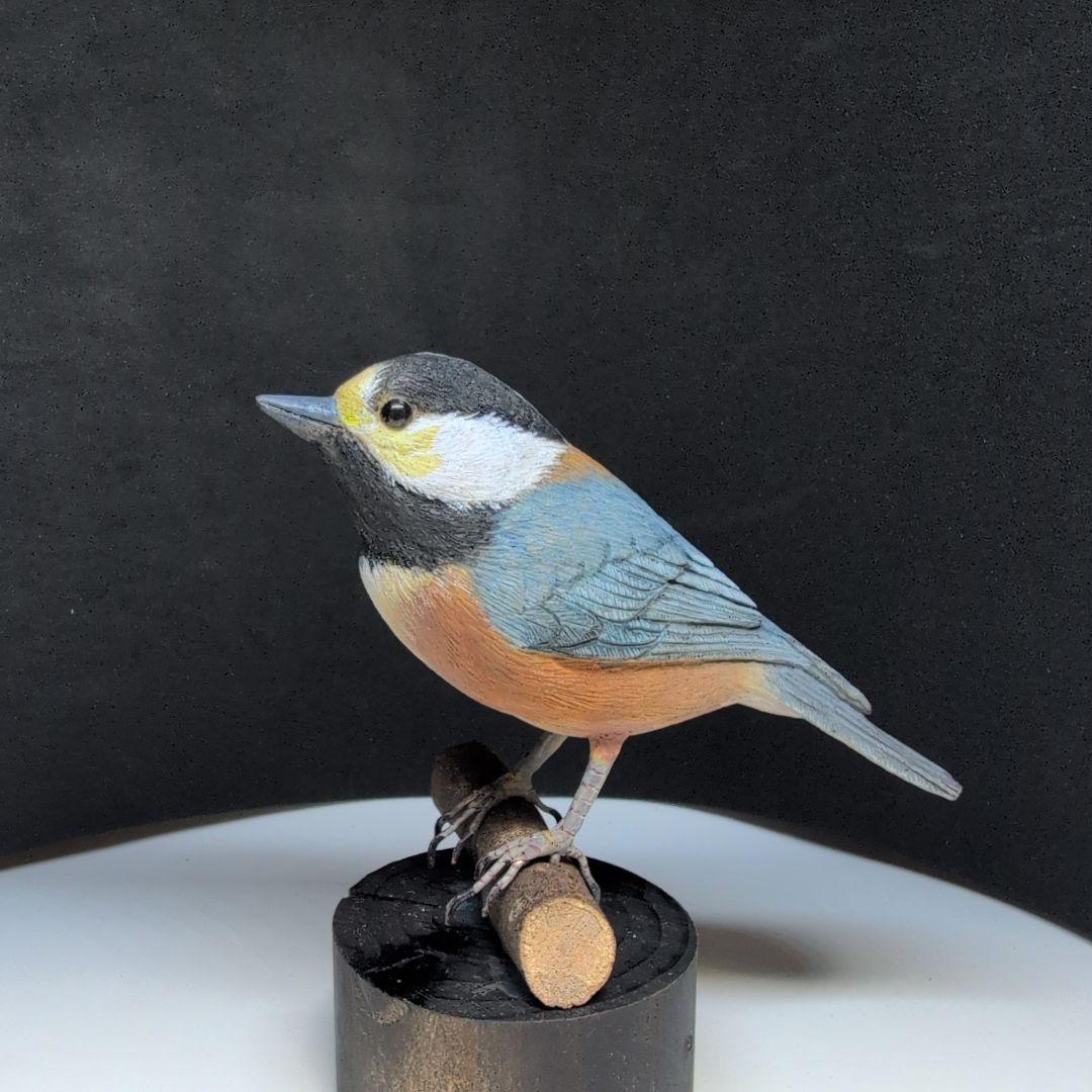 木製 鳥の彫刻 ヤマガラ　木彫の野鳥　 バードカービング