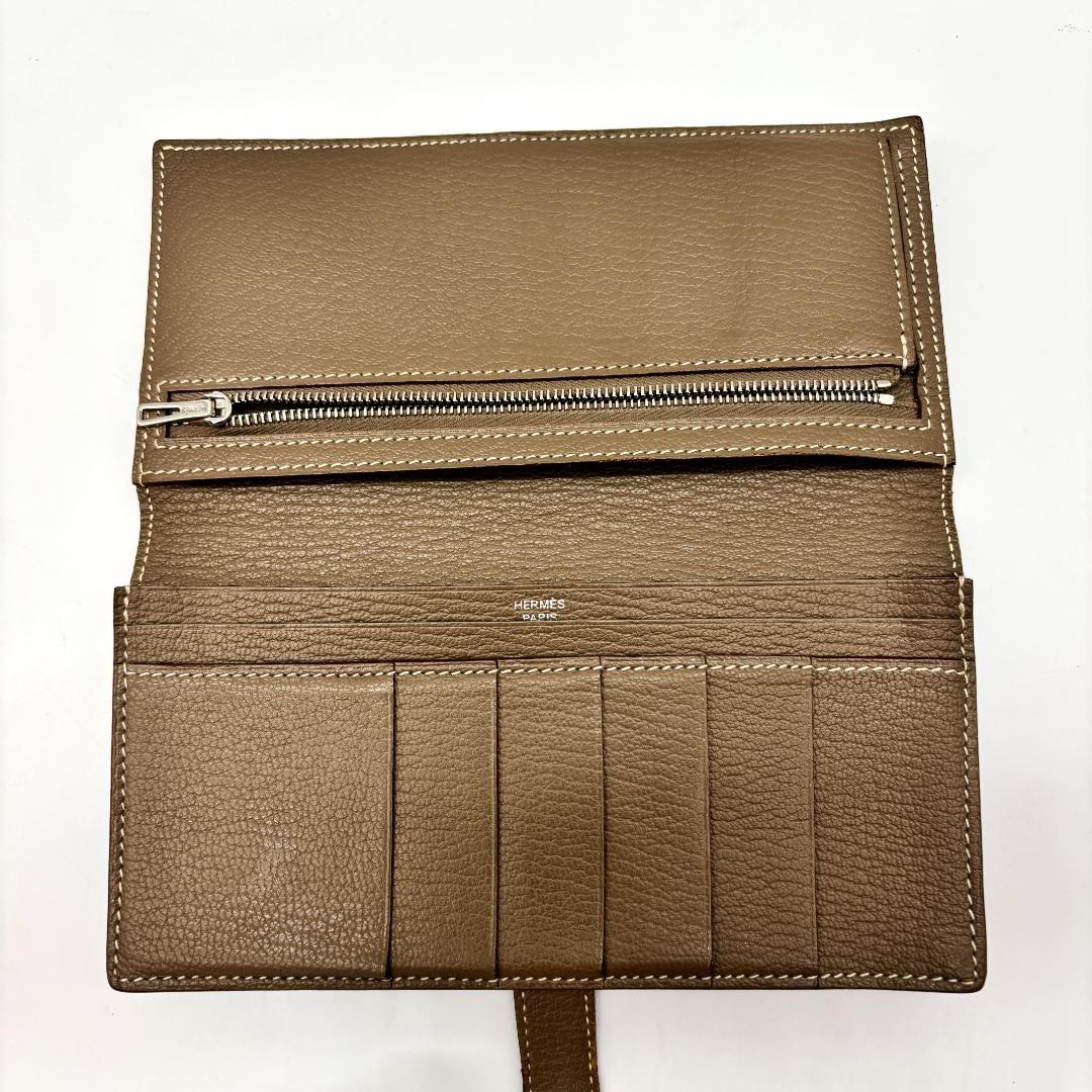 【美品】エルメス ベアン 長財布 エトゥープ シルバー金具 箱付き 本物