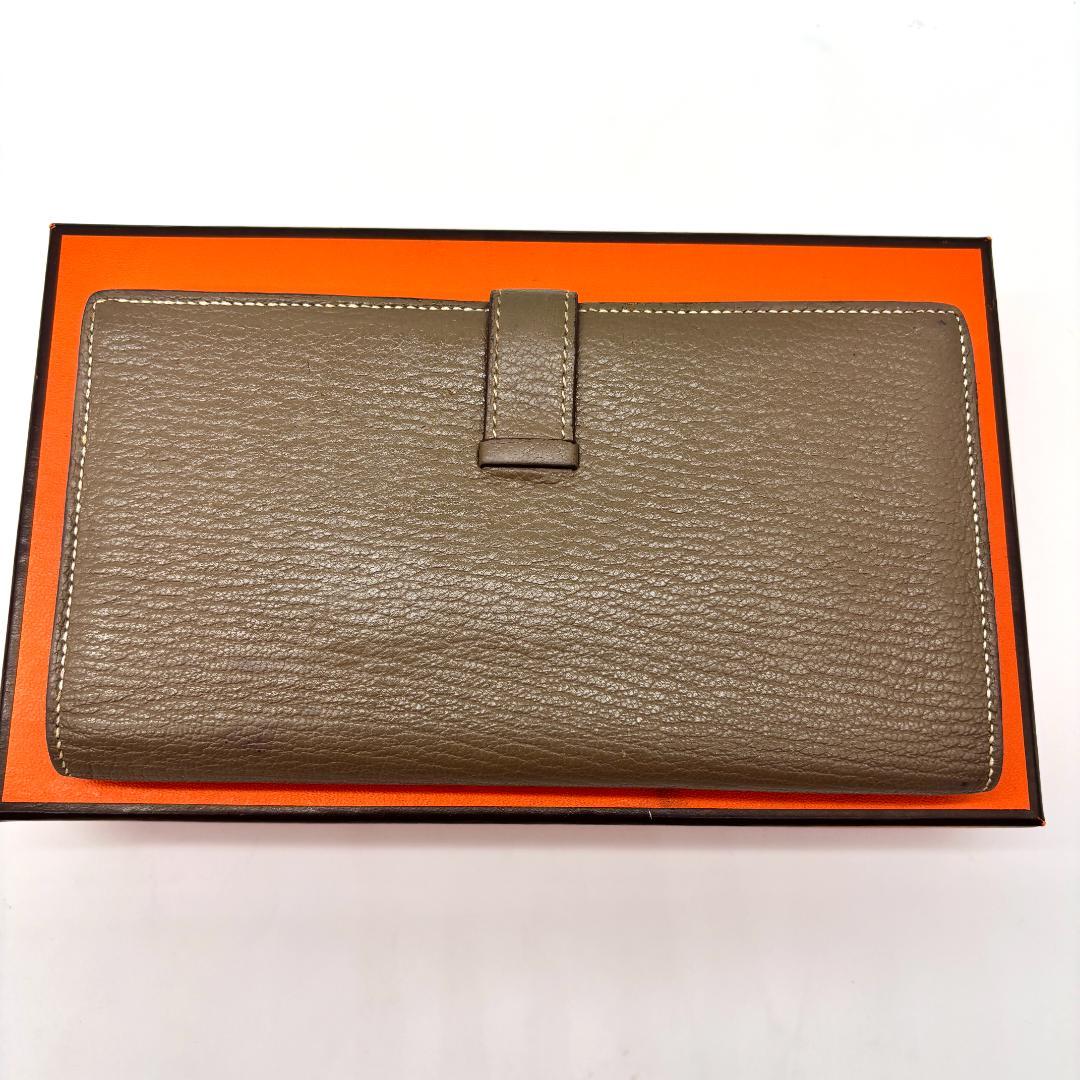 【美品】エルメス ベアン 長財布 エトゥープ シルバー金具 箱付き 本物