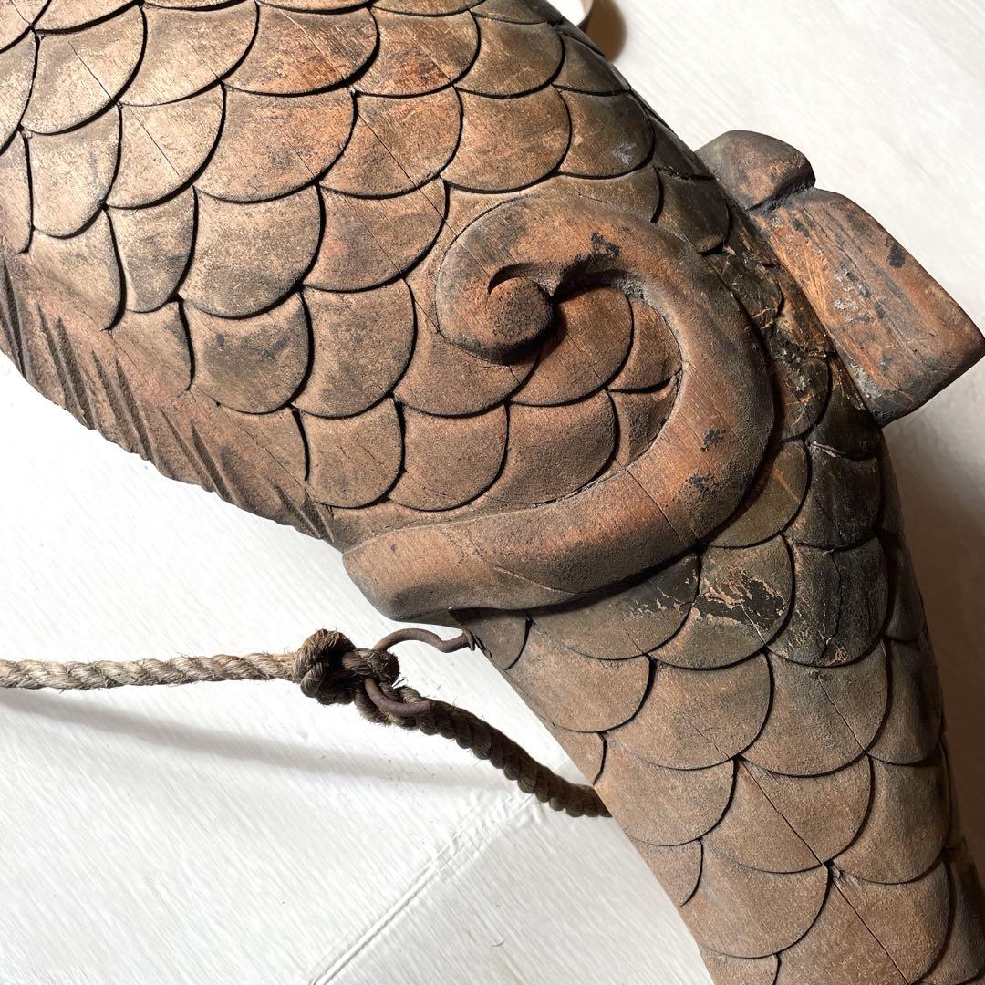 自在鉤 鯉 木彫り 古民具 アンティーク インテリア　和インテリア　昭和レトロ