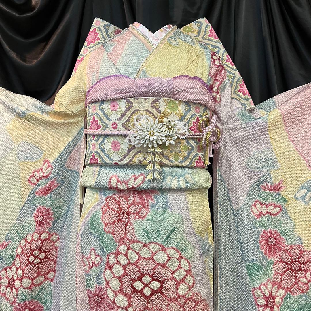 振袖フルセット■総絞り■オーダー仕立て■パステル色振袖■振袖一式■成人式