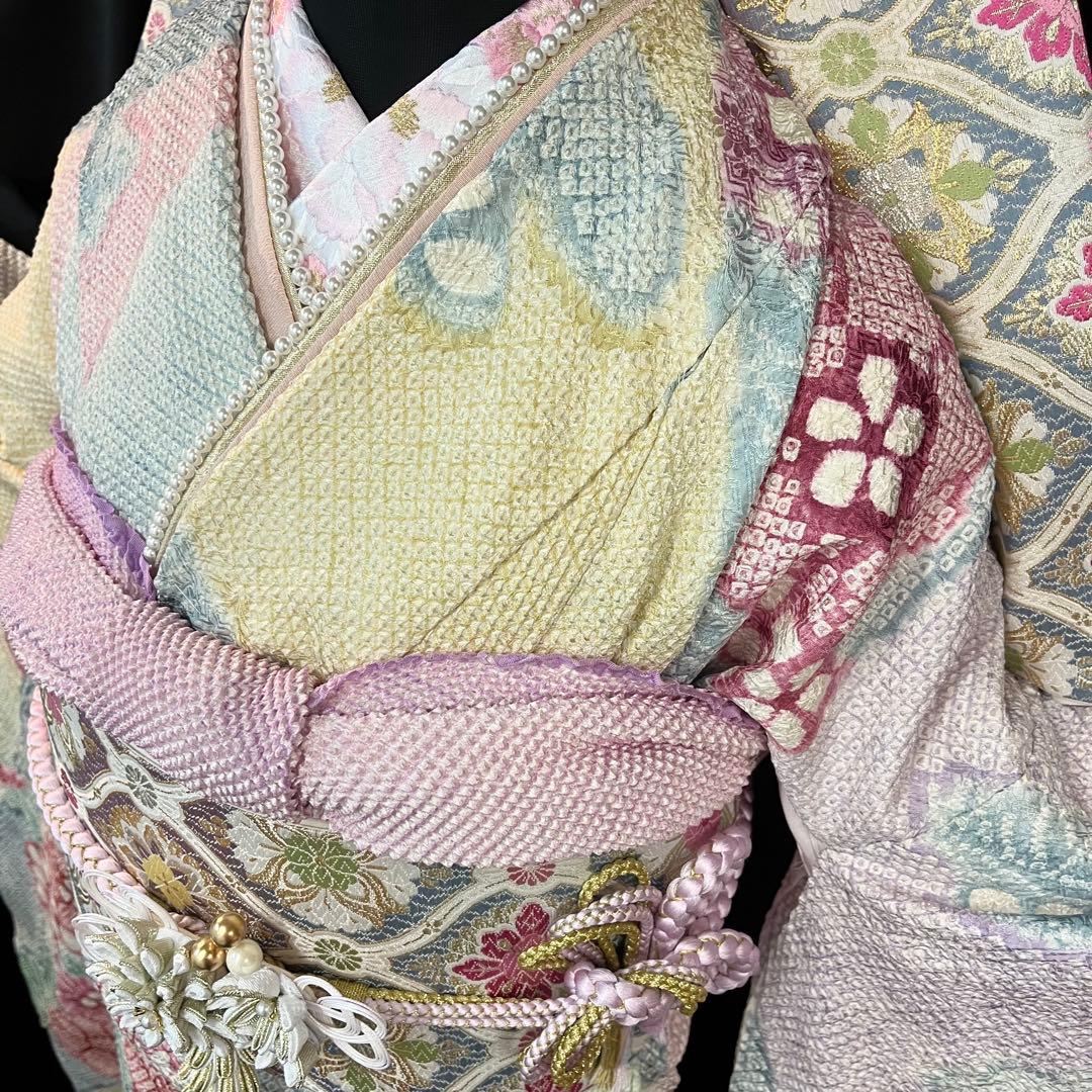 振袖フルセット■総絞り■オーダー仕立て■パステル色振袖■振袖一式■成人式