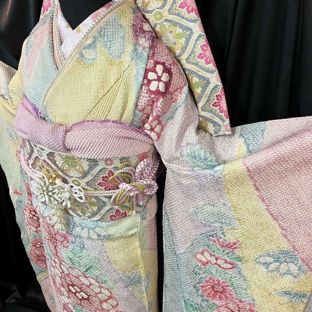 振袖フルセット■総絞り■オーダー仕立て■パステル色振袖■振袖一式■成人式