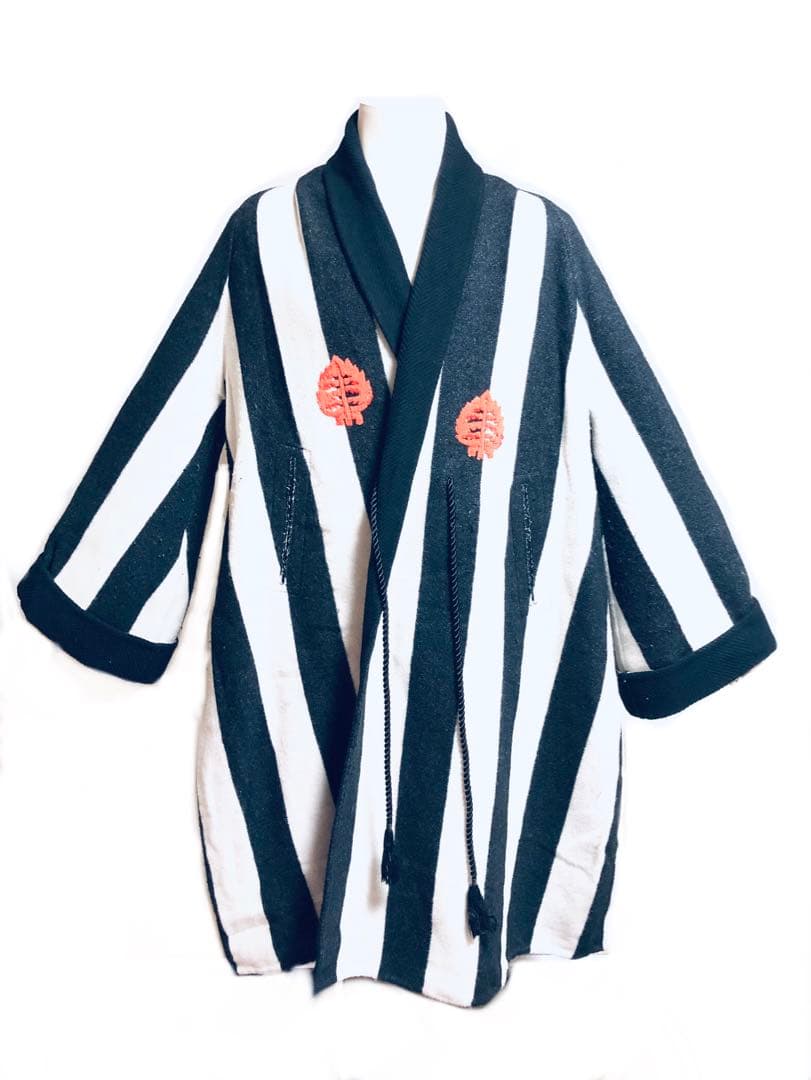 美品 UNDERCOVER 刺繍ガウンコート UCZ1302 黒白 カシミヤ