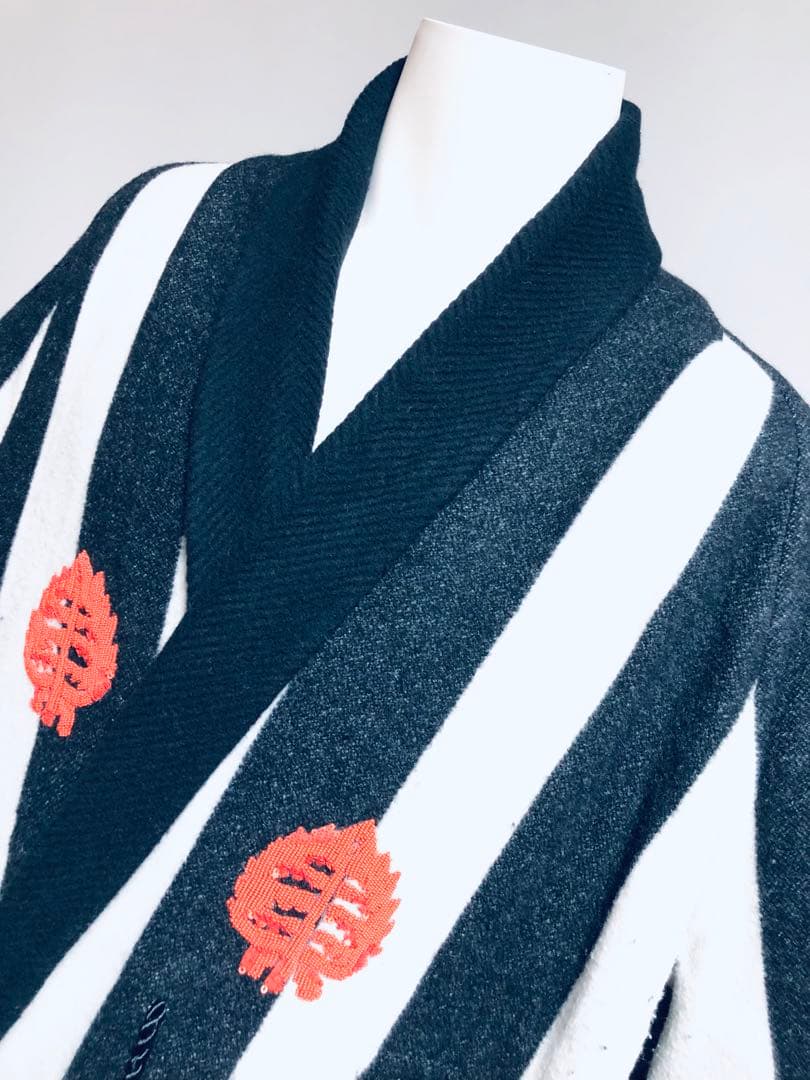 美品 UNDERCOVER 刺繍ガウンコート UCZ1302 黒白 カシミヤ