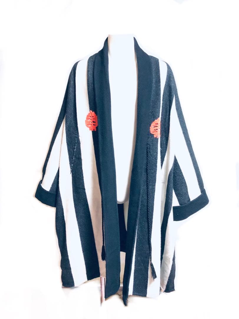 美品 UNDERCOVER 刺繍ガウンコート UCZ1302 黒白 カシミヤ