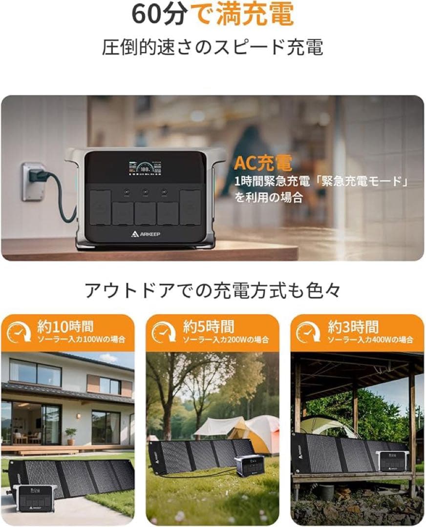 ◆1品限り◆ARKEEP 1152Wh ポータブル電源 100W ソーラーパネル