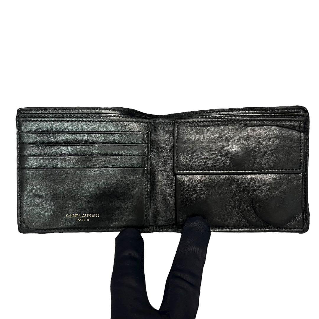 希少✨サンローラン 二つ折り財布 YSL カサンドラ レザー ロゴ ブラック