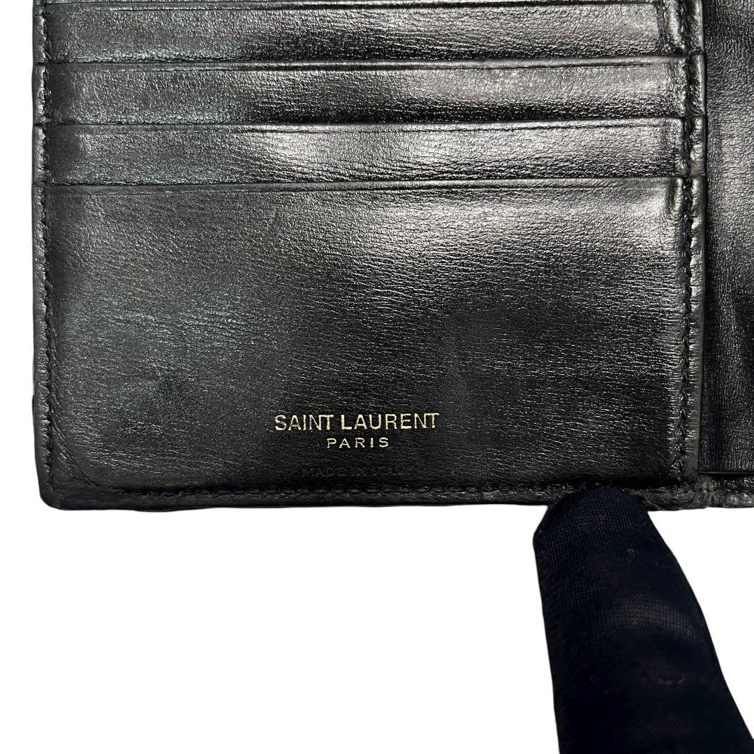 希少✨サンローラン 二つ折り財布 YSL カサンドラ レザー ロゴ ブラック
