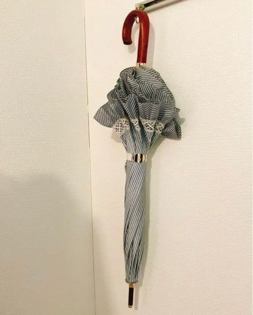 晴雨兼用傘　ストライプフリル　ディープブルー