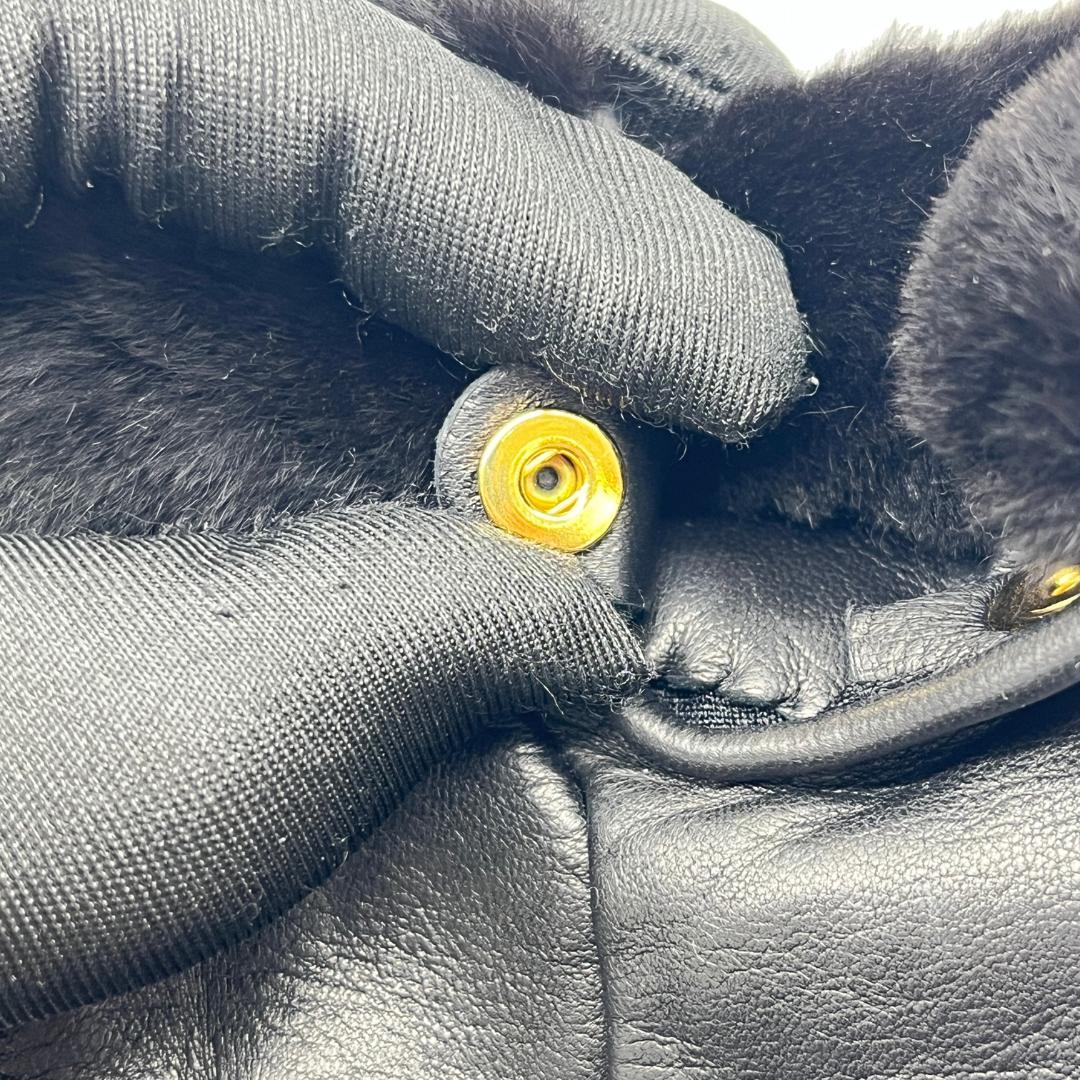 【白】HERMES ケリーグローブ ラムレザー ×ミンクファー　６1/2