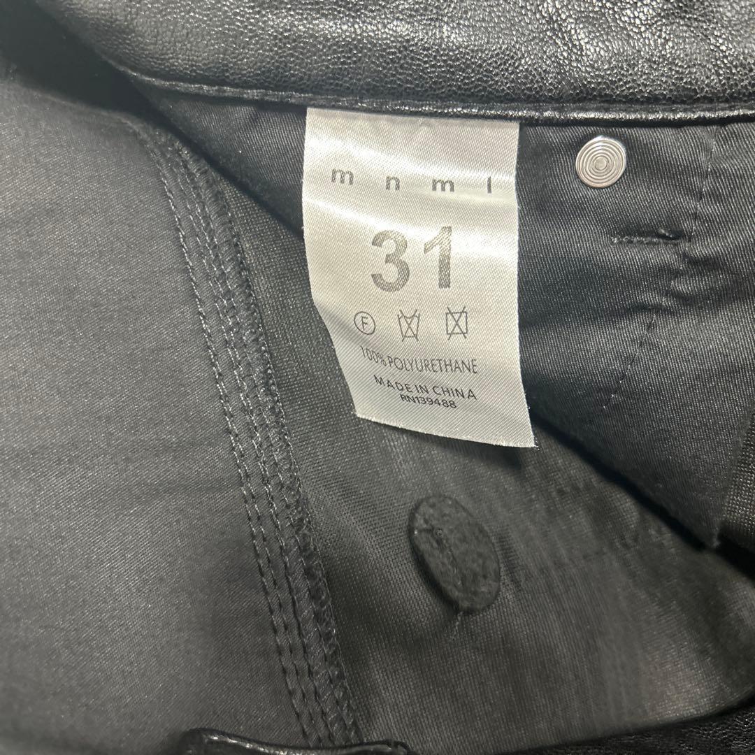 mnml ブラックレザー スリムフィットパンツ