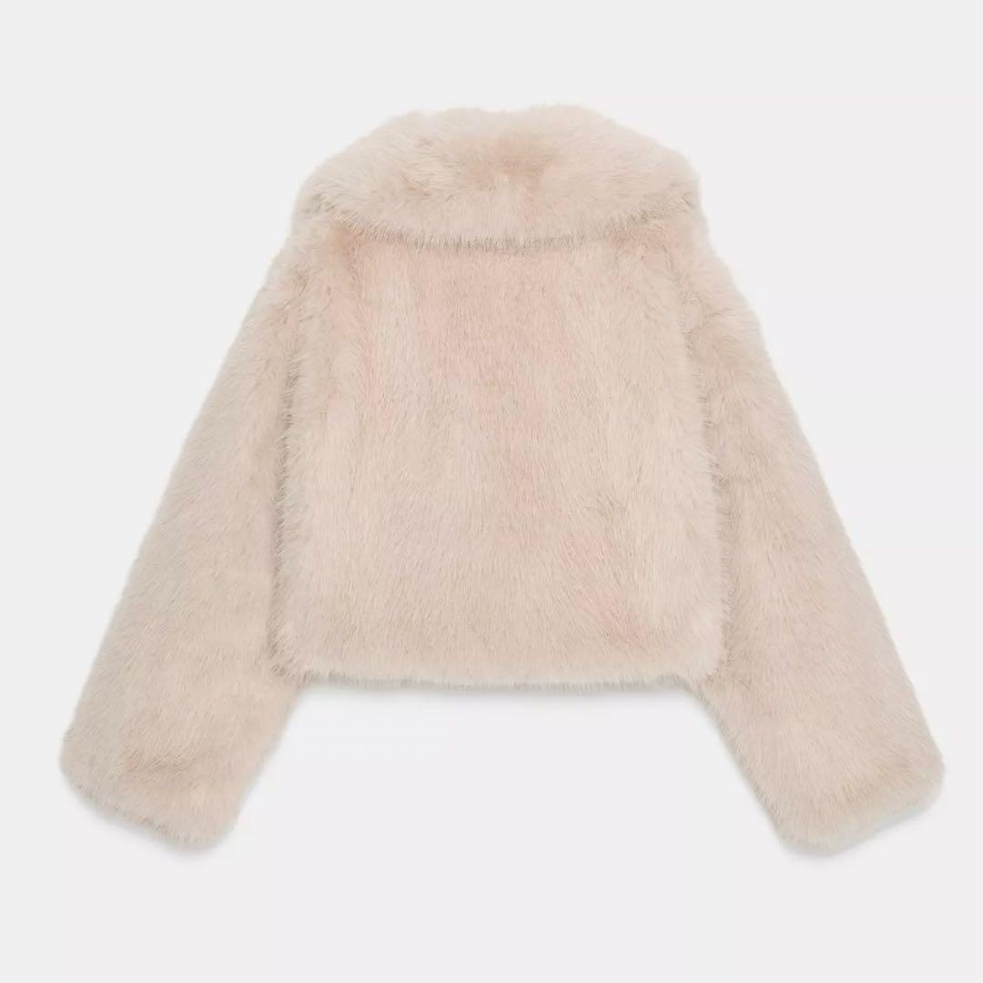 ZARA フェイクファーショートコートラペルカラー S 新品 エクリュ ベージュ