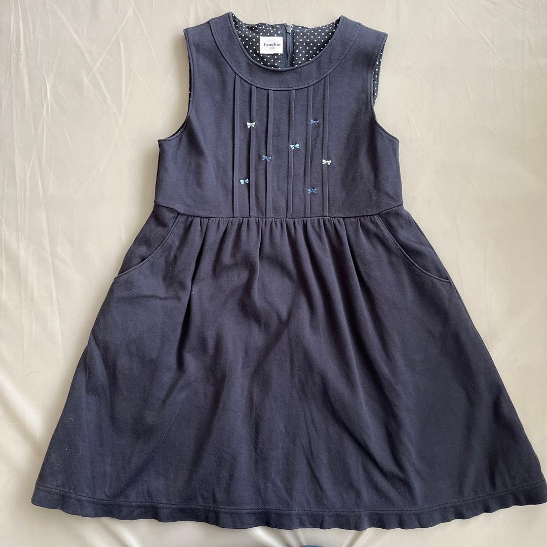 ファミリア紺リボン刺繍ワンピース　120＆トッカ130ダウン