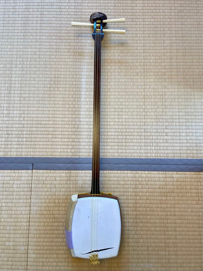 細棹三味線　紅木　金ボソ　綾杉胴　虎目　犬皮