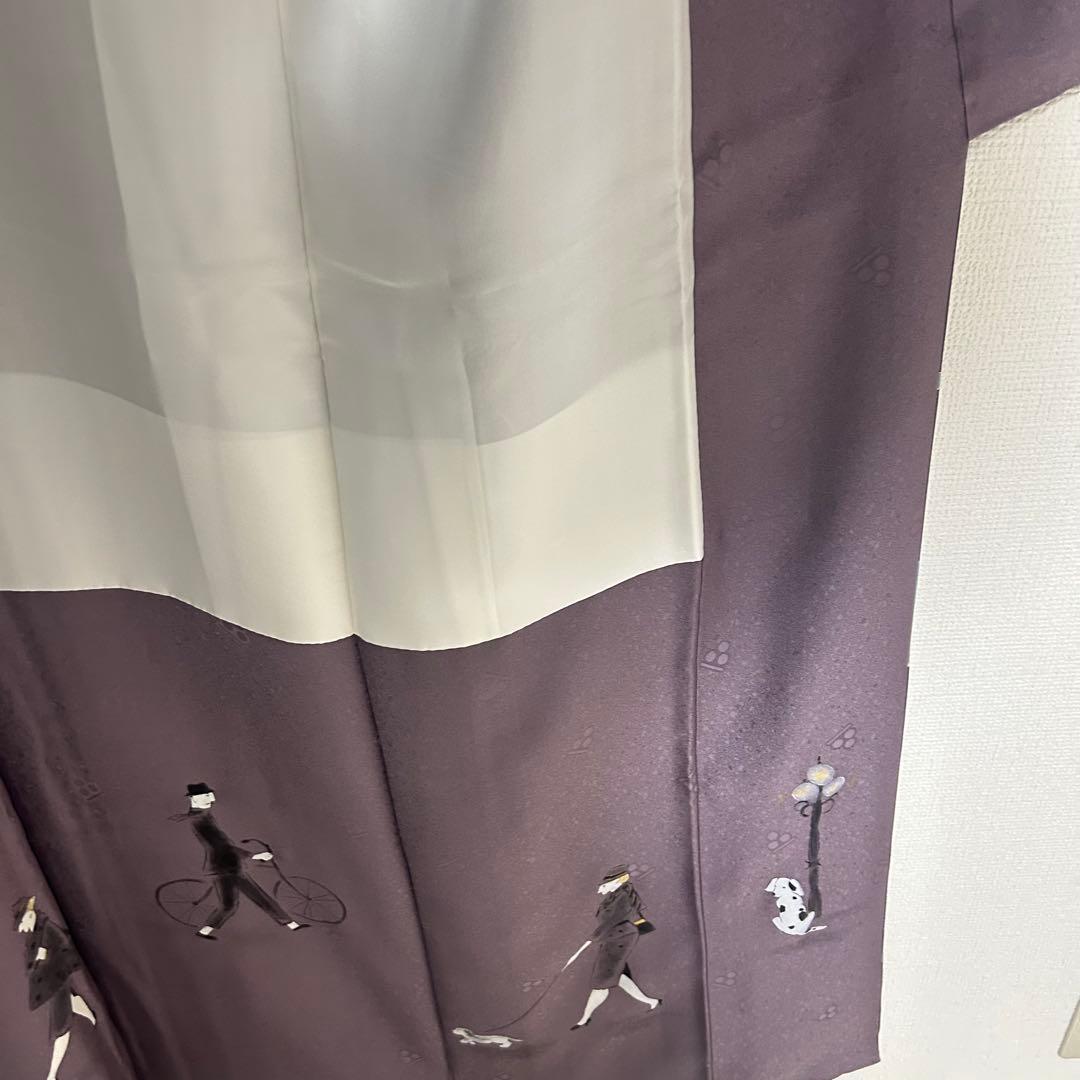 【 値下げ 】 一蔵謹製　八掛がオシャレ！　表もボーダーでオシャレな訪問着４１３