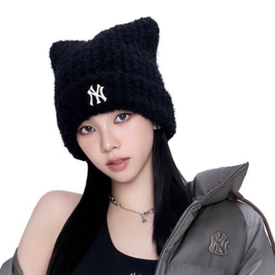 韓国限定 MLB ビーニーブラック 猫耳 ニット帽カリナ着用