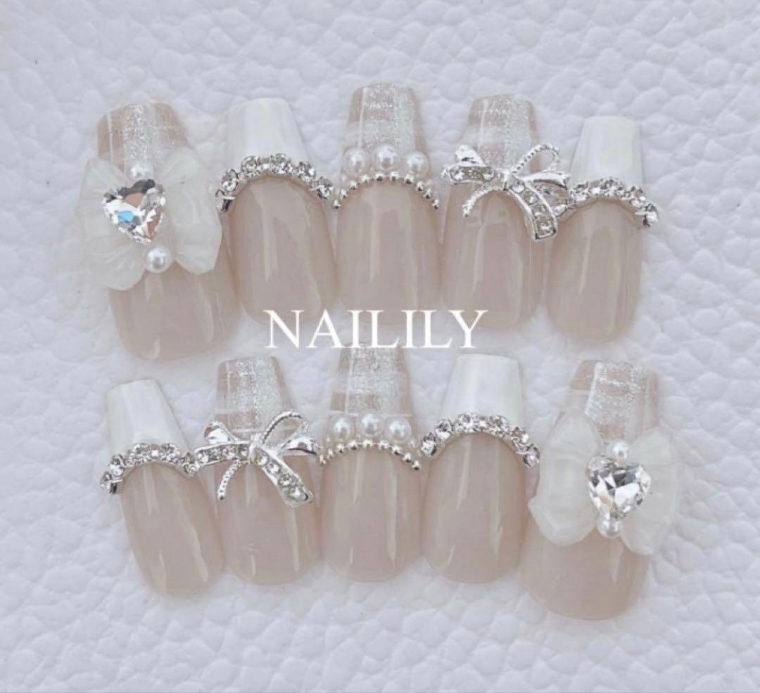 ネイルチップ マグネット チェック リボン ガーリー 韓国 量産型 地雷系