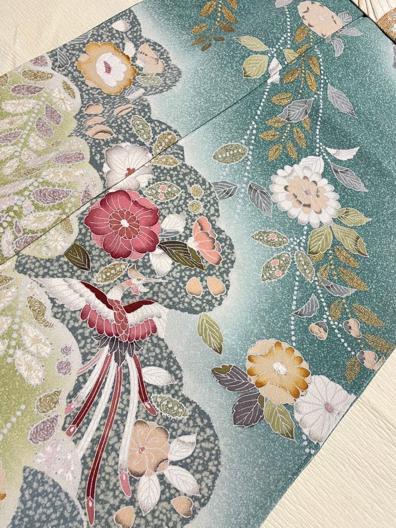 訪問着フルセット　辻ヶ花　絞り　金彩　正絹　鳳凰　唐織　丹後ちりめん