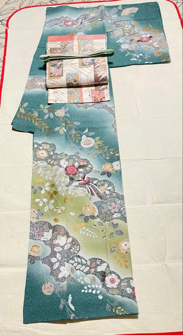 訪問着フルセット　辻ヶ花　絞り　金彩　正絹　鳳凰　唐織　丹後ちりめん