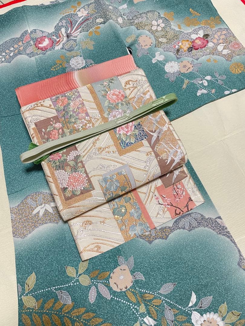 訪問着フルセット　辻ヶ花　絞り　金彩　正絹　鳳凰　唐織　丹後ちりめん