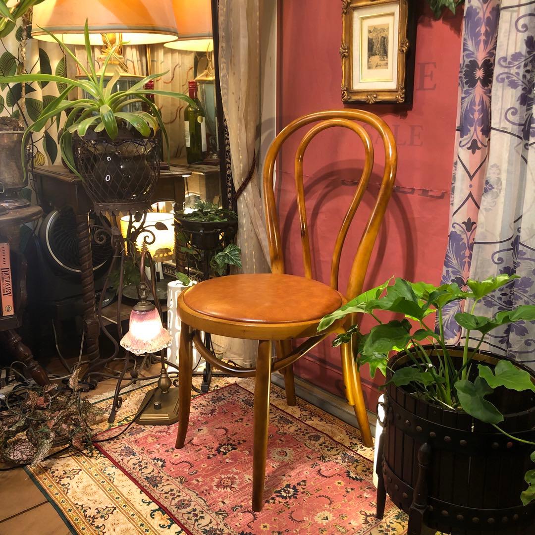 オールド ヴィンテージ 曲木　ベントウッドチェア　軽量　アンティークレザー張り