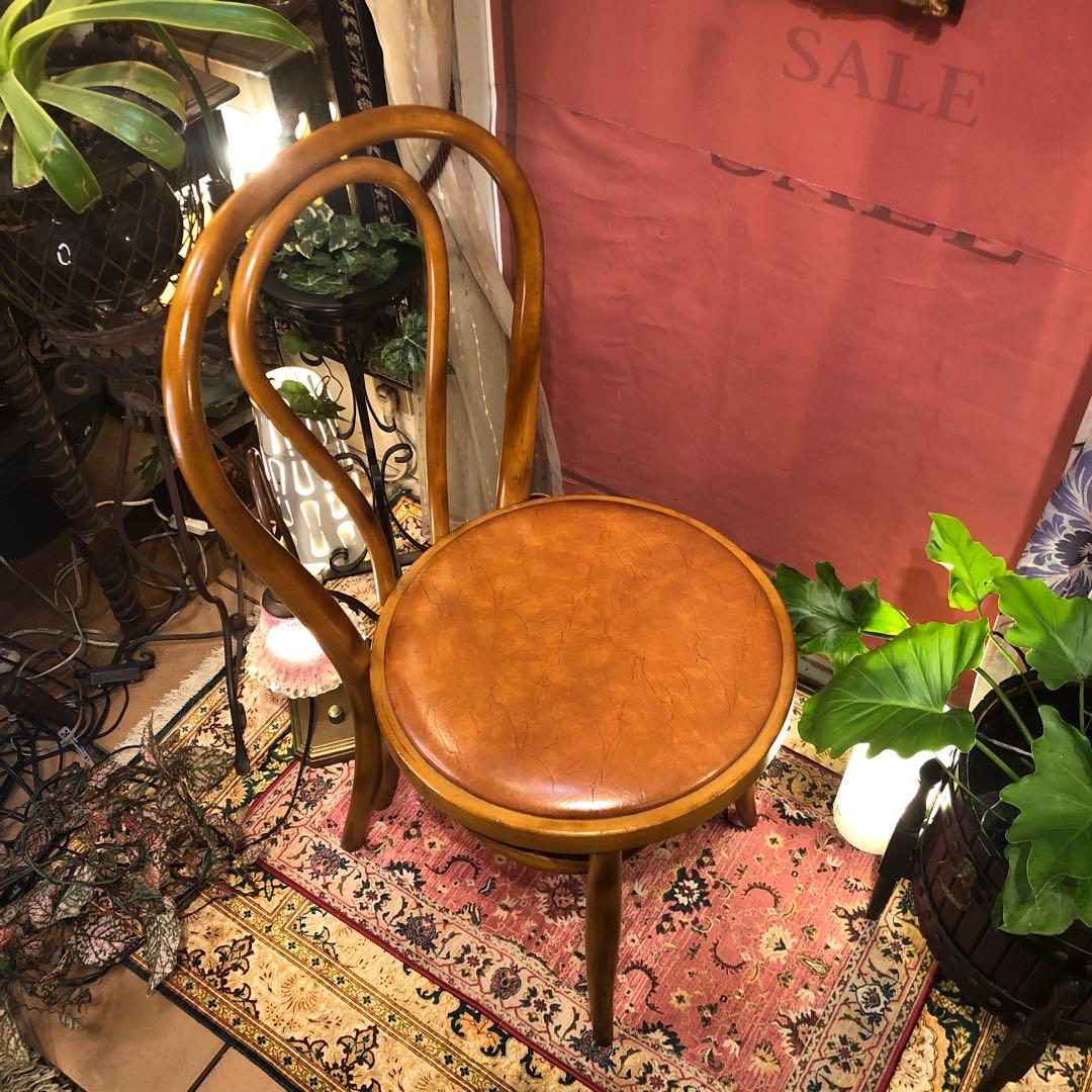 オールド ヴィンテージ 曲木　ベントウッドチェア　軽量　アンティークレザー張り