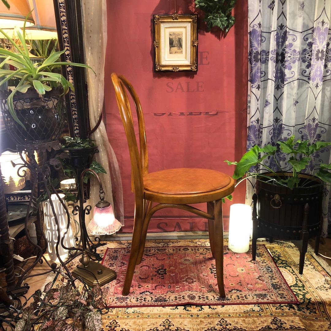 オールド ヴィンテージ 曲木　ベントウッドチェア　軽量　アンティークレザー張り