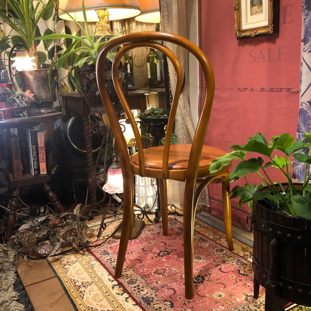 オールド ヴィンテージ 曲木　ベントウッドチェア　軽量　アンティークレザー張り