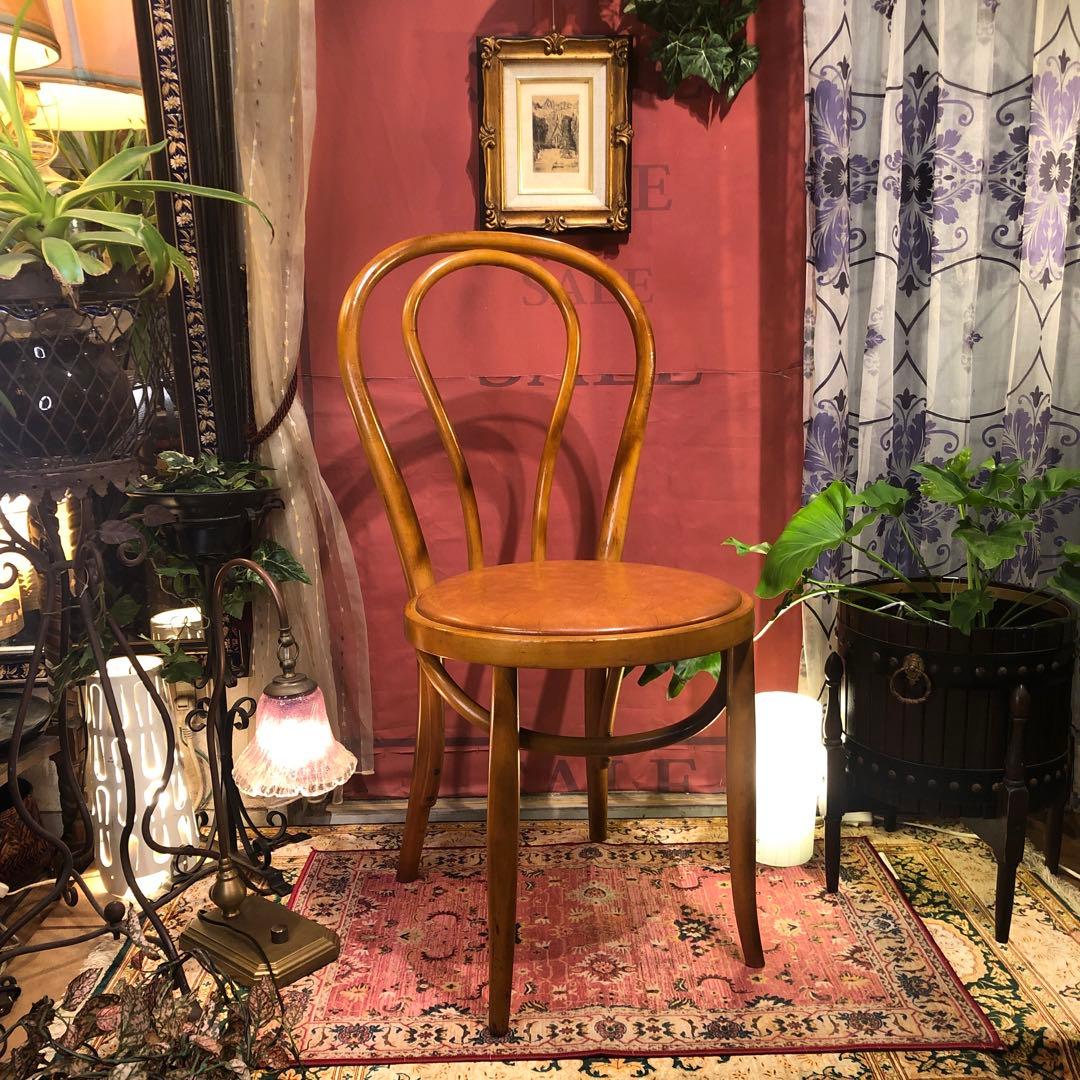 オールド ヴィンテージ 曲木　ベントウッドチェア　軽量　アンティークレザー張り