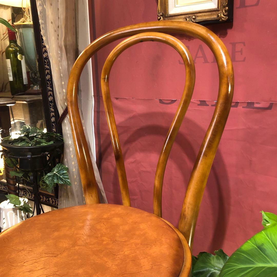 オールド ヴィンテージ 曲木　ベントウッドチェア　軽量　アンティークレザー張り