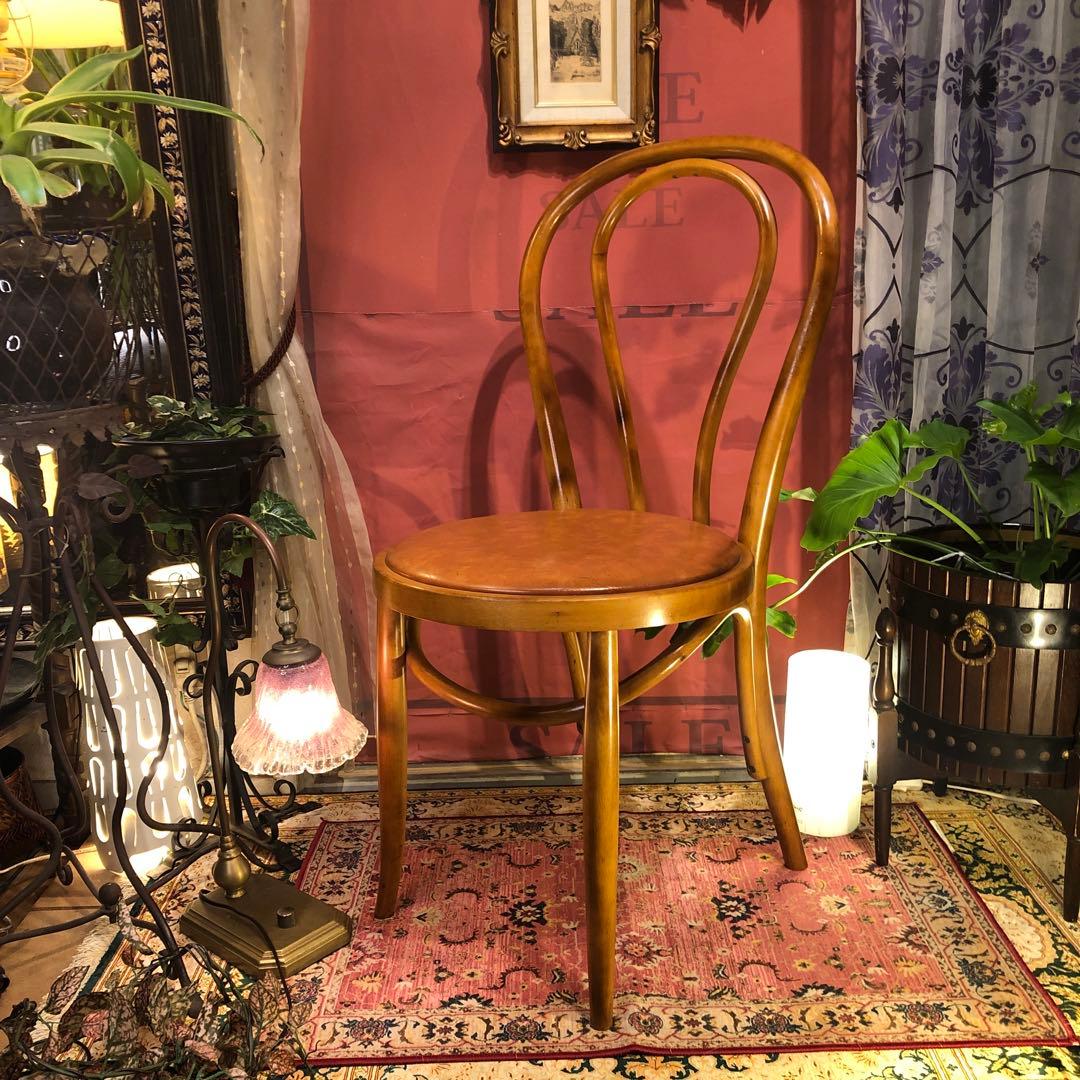 オールド ヴィンテージ 曲木　ベントウッドチェア　軽量　アンティークレザー張り