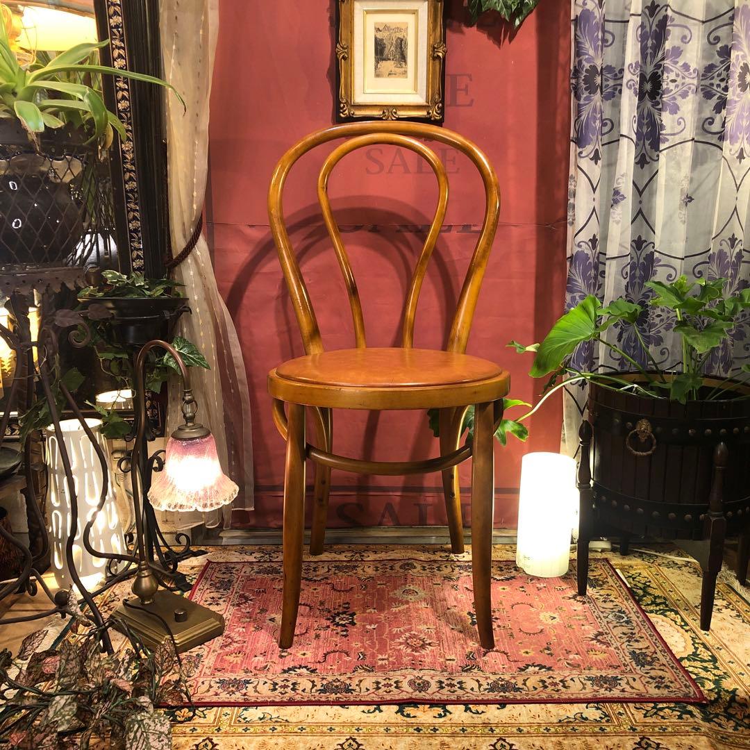 オールド ヴィンテージ 曲木　ベントウッドチェア　軽量　アンティークレザー張り