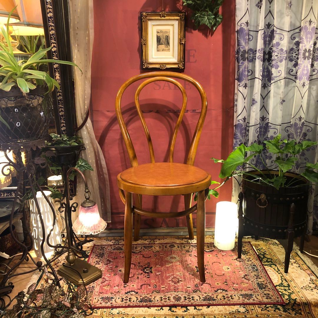 オールド ヴィンテージ 曲木　ベントウッドチェア　軽量　アンティークレザー張り