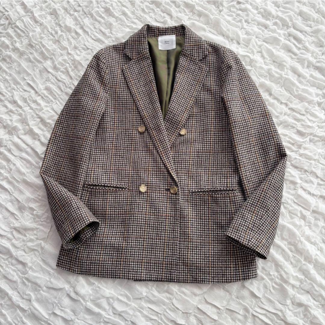 【美品】 イエナ モールチェック ダブルブレストジャケット 金ボタン