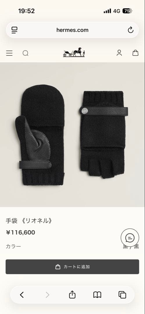 HERMES エルメス リオネル 手袋 Mサイズ ブラック