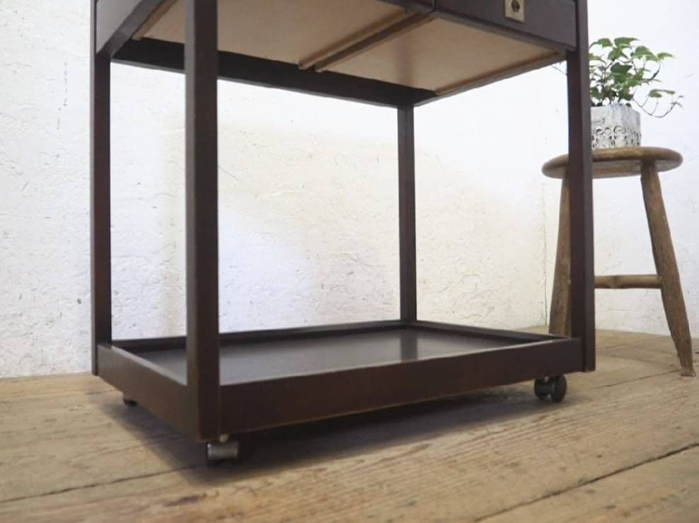 1072 オールドカリモク　キャスターワゴン　陳列台　作業台　キッチン　テーブル