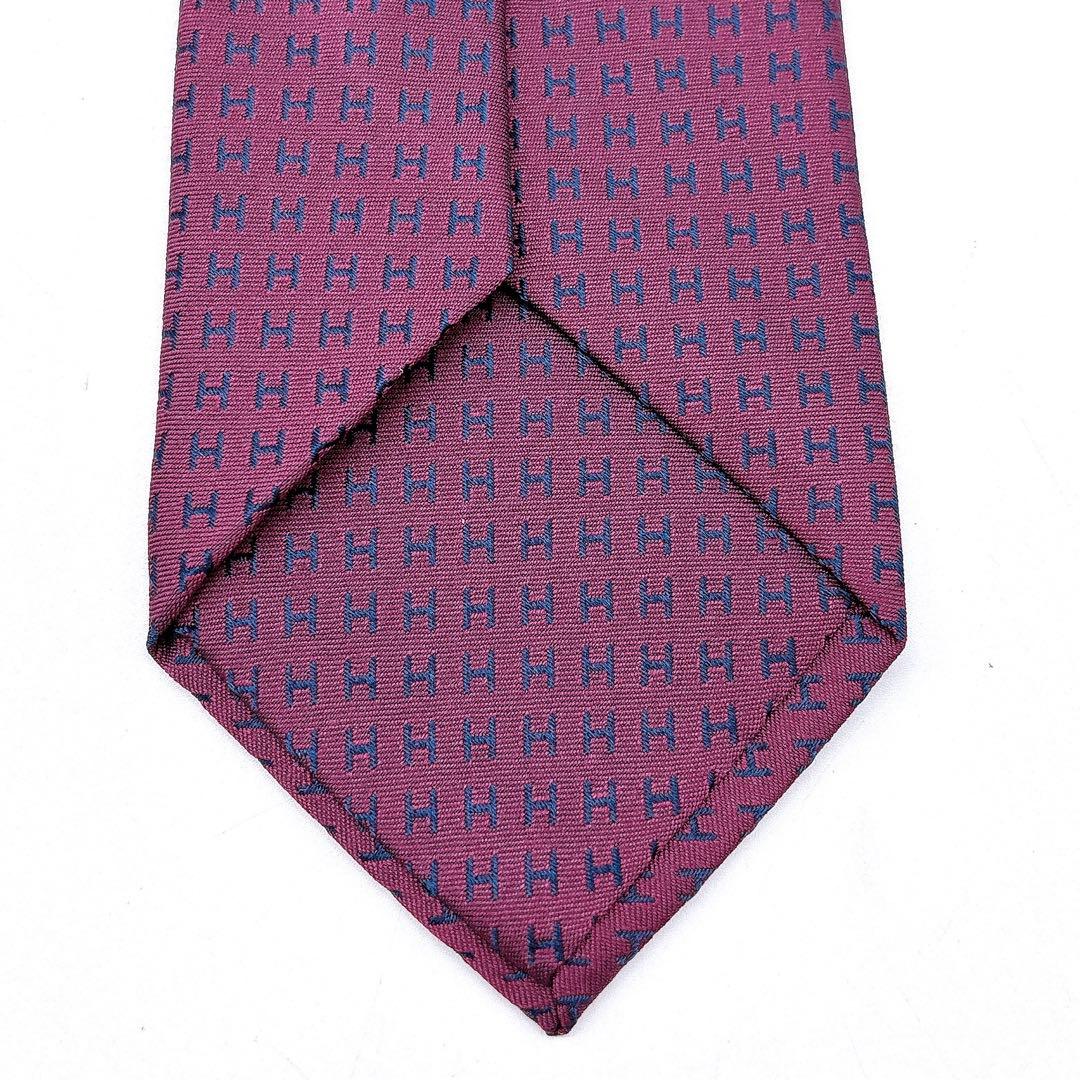 HERMES ネクタイ ワインレッド H総柄 シルク　ファソネ